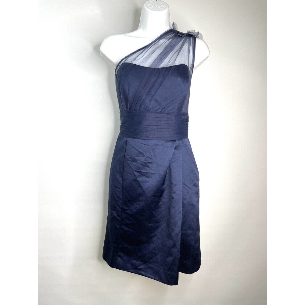Davids Bridal Bridesmaid Dress Navy One Shoulder Size 14 New With Tags